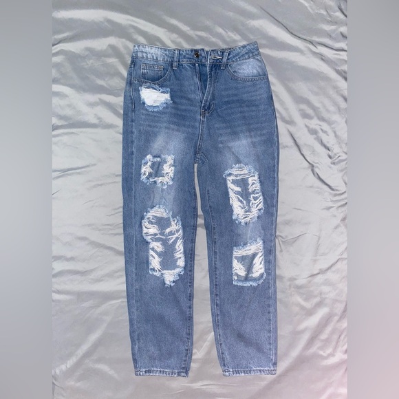 SHEIN High Waist Ripped Jeans - Blue - Small - Picture 1 of 5